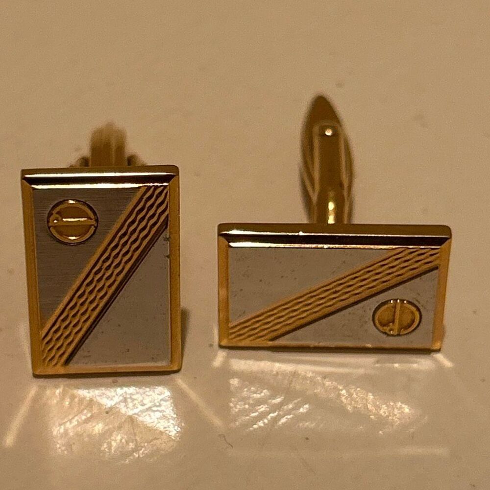 Dunhill Two Tone Rectangular Cuff Links Silver Go… - image 4